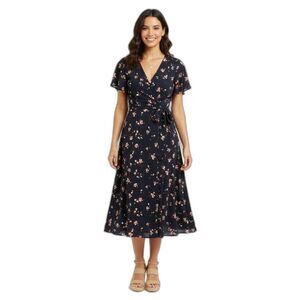 Kaileigh Faux Wrap V-neck Midi Dress 3X Floral